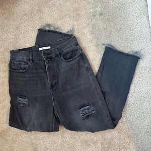 PacSun Black High-Rise Distressed Straight Leg Jean